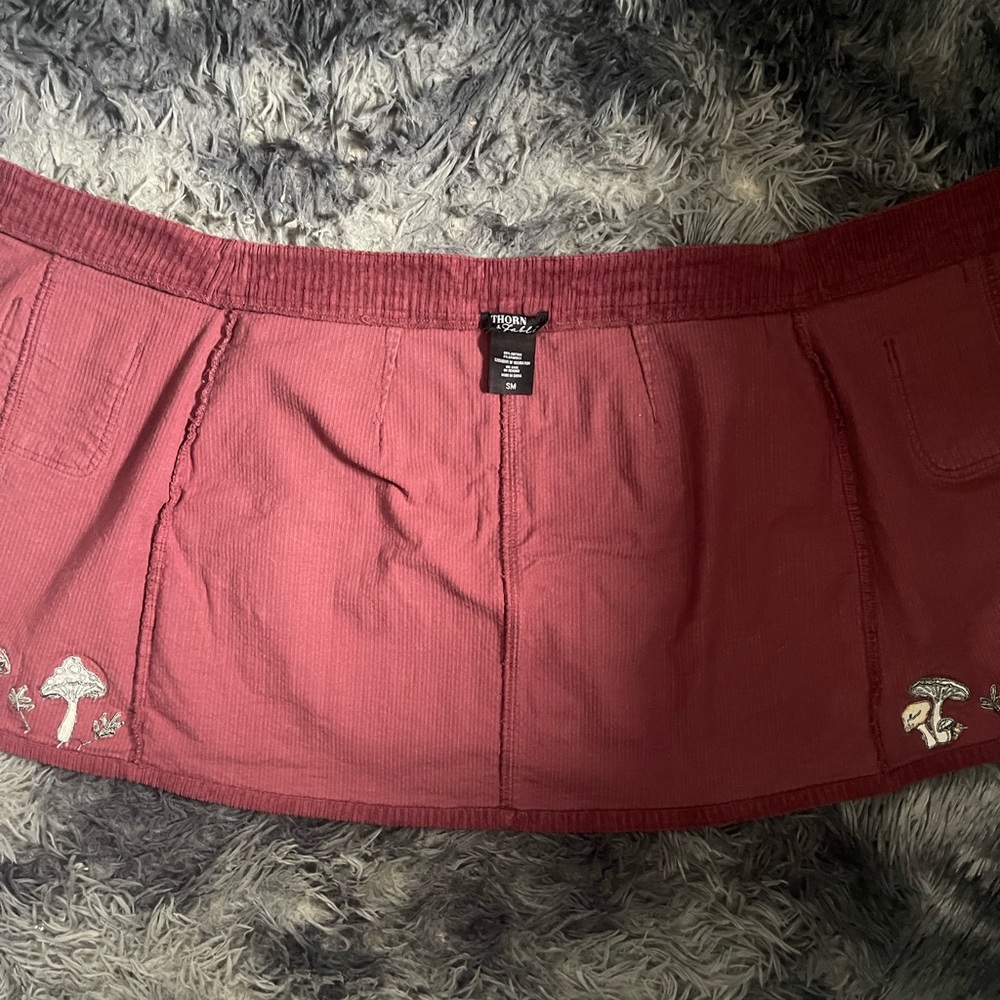 Corduroy Skirt with Snaps Buttons and Mushroom Embellishments - Picture 9 of 10